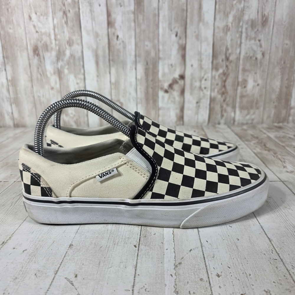 Vans Classic Slip-On Checkerboard Black White Canvas Skate Shoes Womens 8.0